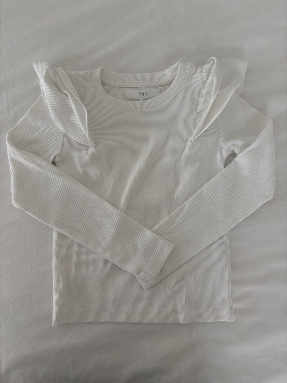 Zara Cream Ribbed Long Sleeve Top with Shoulder Tie Accents